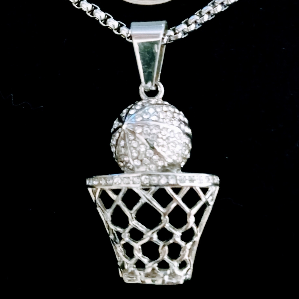 Stainless steel men's basketball necklace